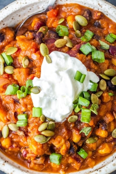 best vegetarian sweet potato chili in a bowl