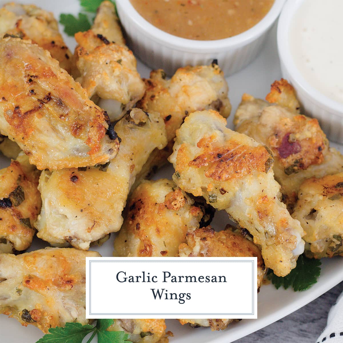 platter of crispy baked garlic parmesan wings 