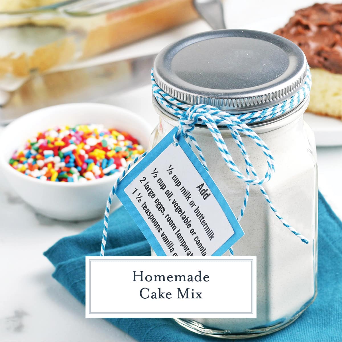 mason jar of cake mix with a label