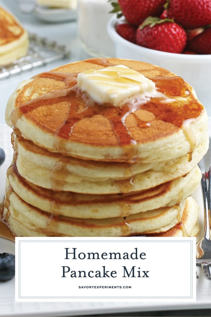 close up of a stack of pancakes with syrup and butter 