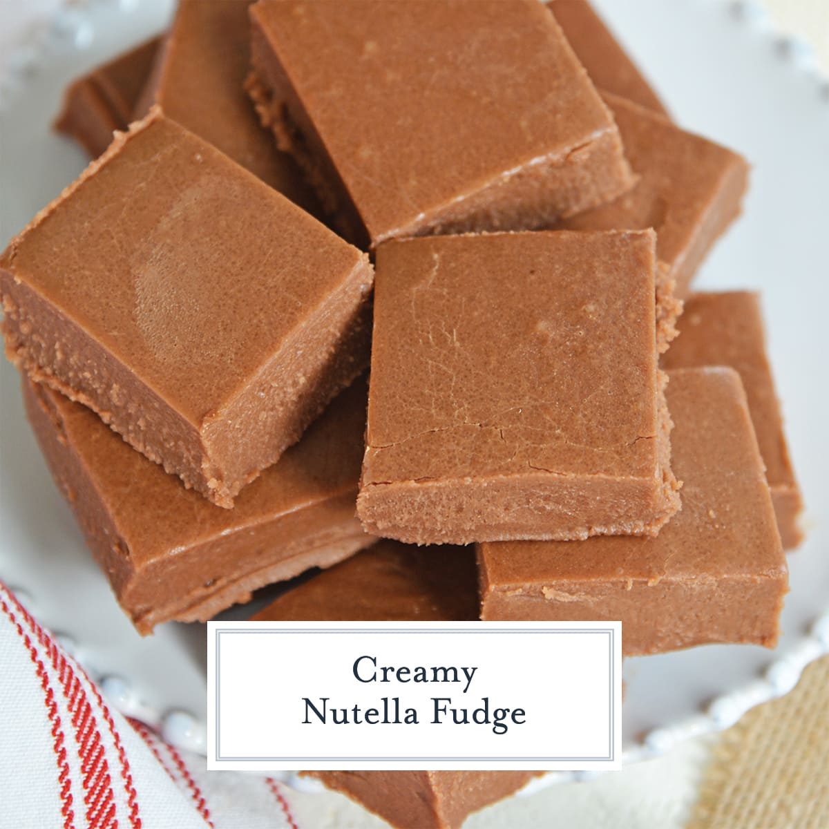 pile of smooth Nutella fudge on a white plate