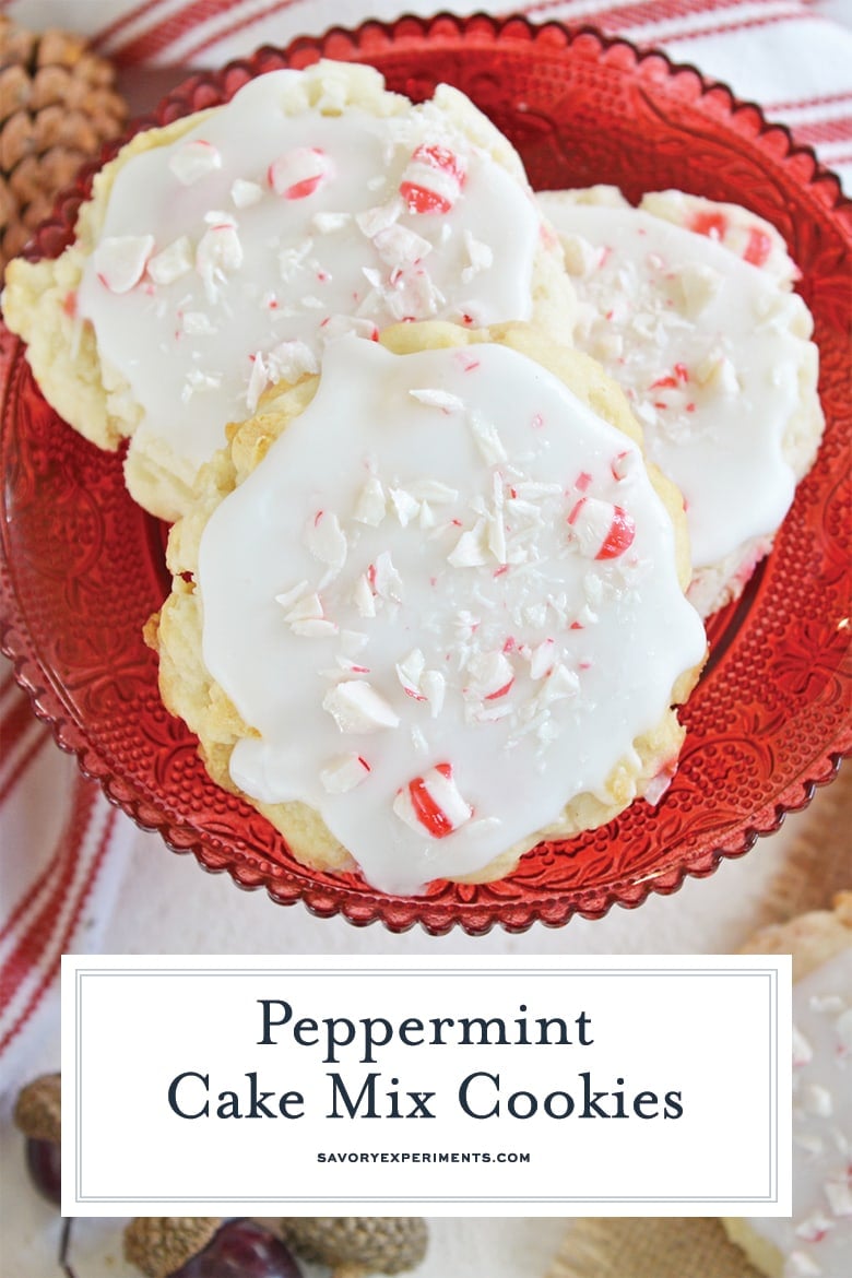 close up of peppermint cake mix cookies 