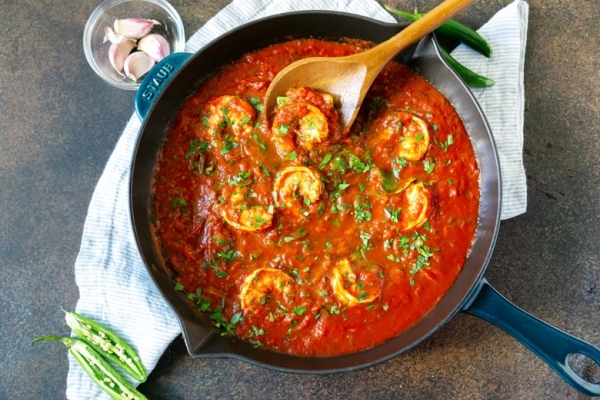 shrimp marinara in a skillet