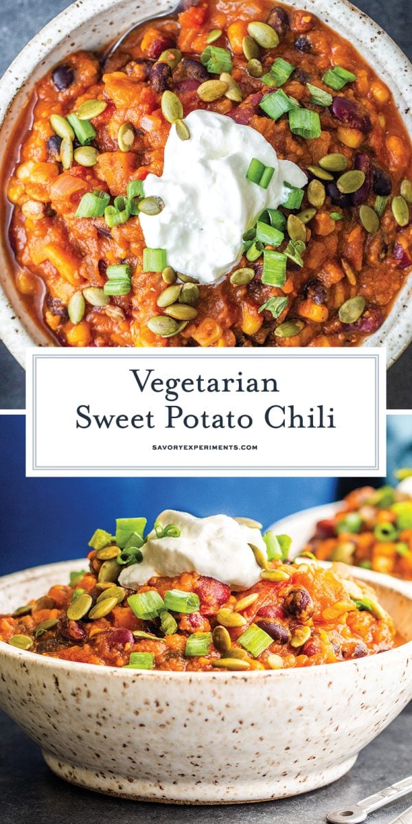 BEST Vegetarian Sweet Potato Chili Recipe- Perfect for Meatless Monday!