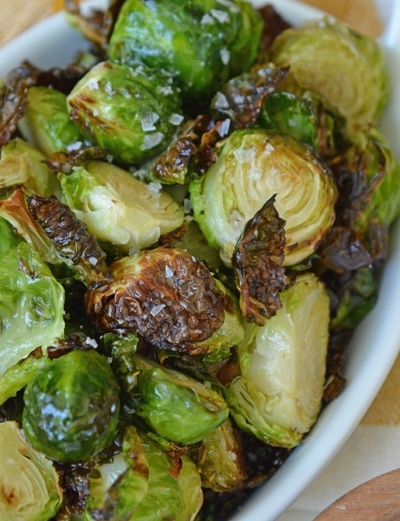 close up of air fryer brussels sprouts