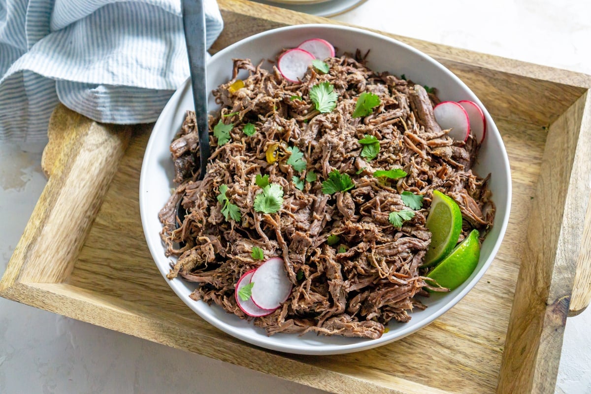 bowl of beef barbacoa meat 