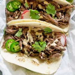 close up of barbacoa tacos