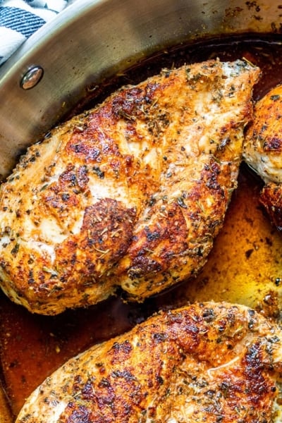 blackened chicken in a skillet