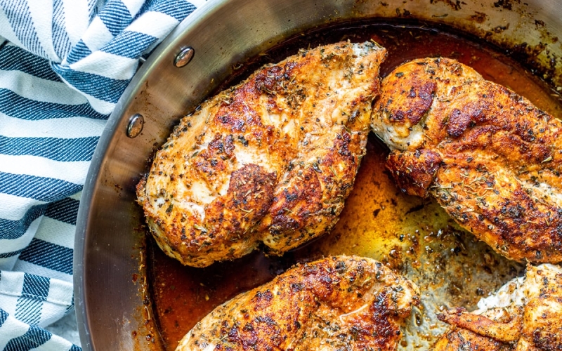 blackened chicken in a skillet