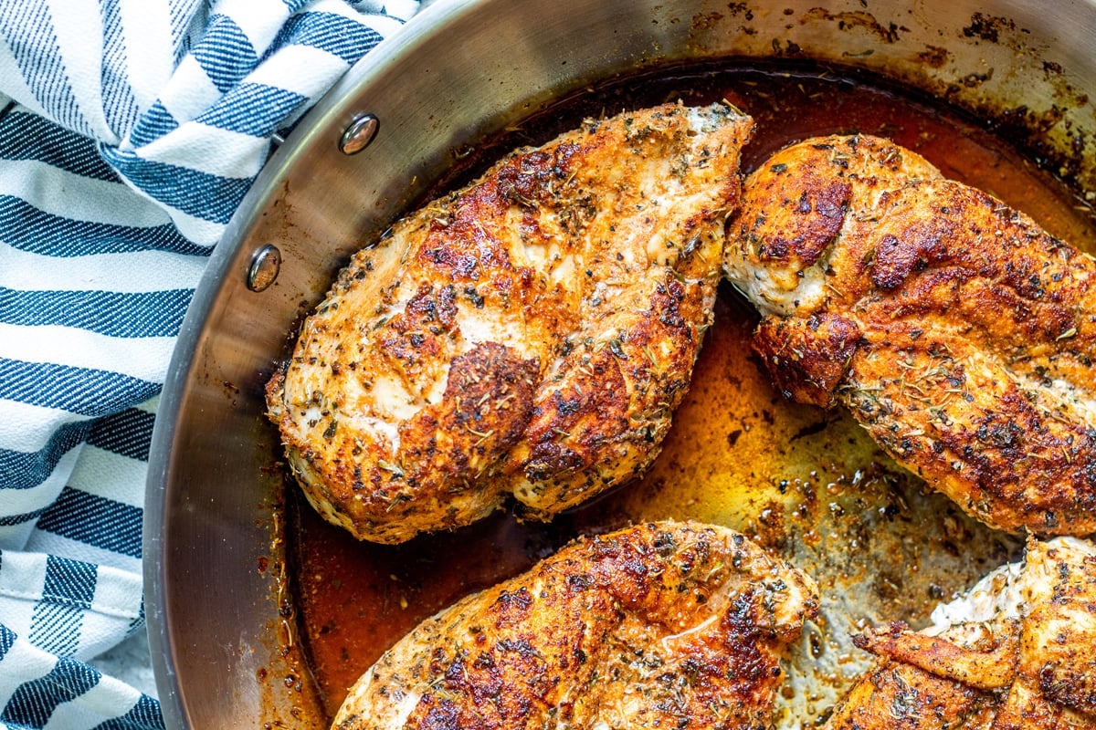 blackened chicken in a skillet