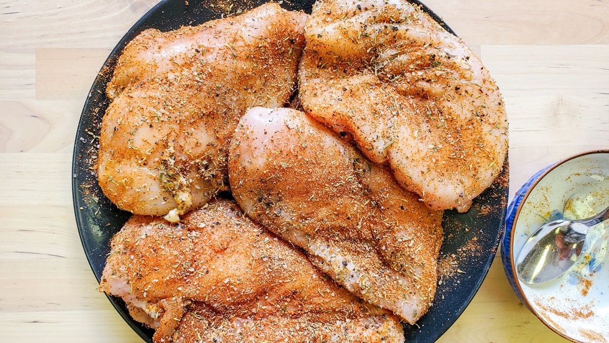 dredged and seasoned chicken