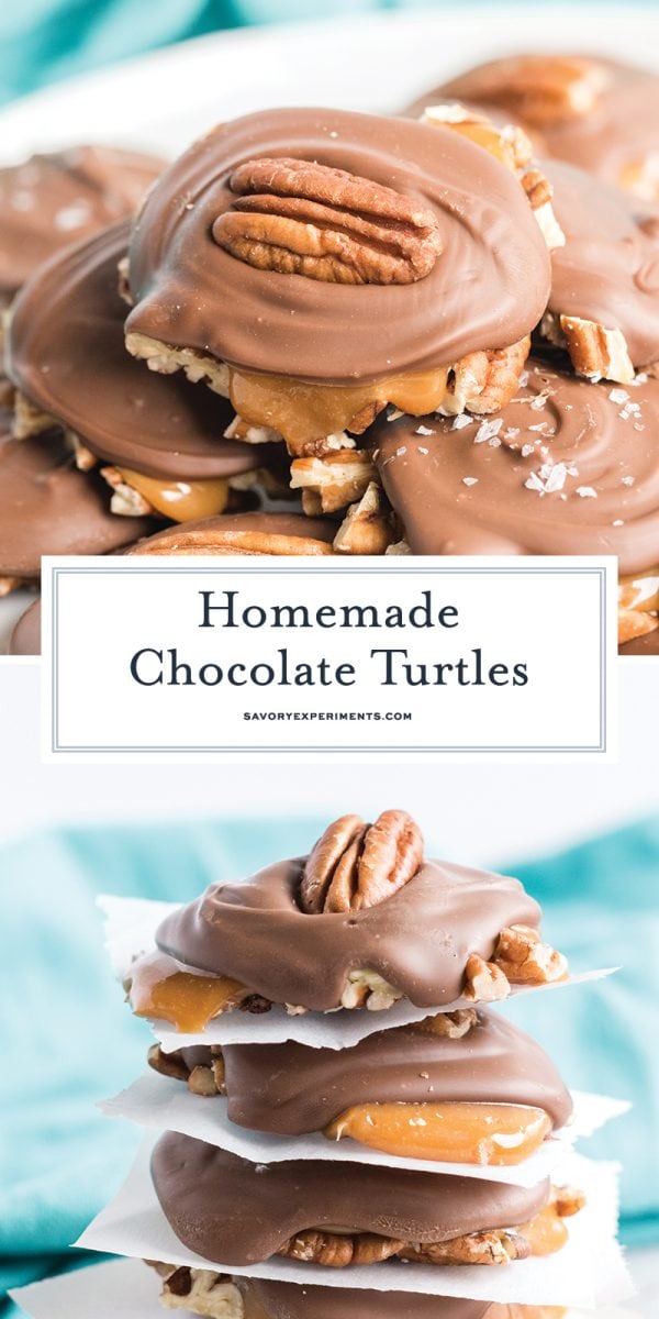 chocolate turtle candy long pin for pinterest 