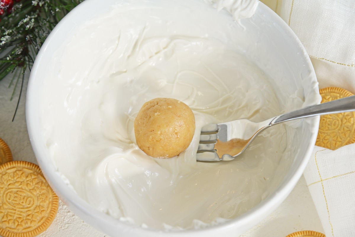 golden oreo cookie ball in white chocolate 