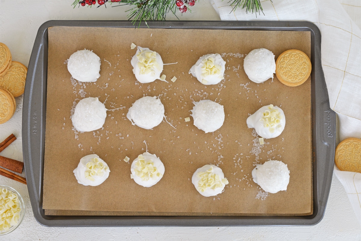 OREO cookie calls on a parchment lined baking sheet 