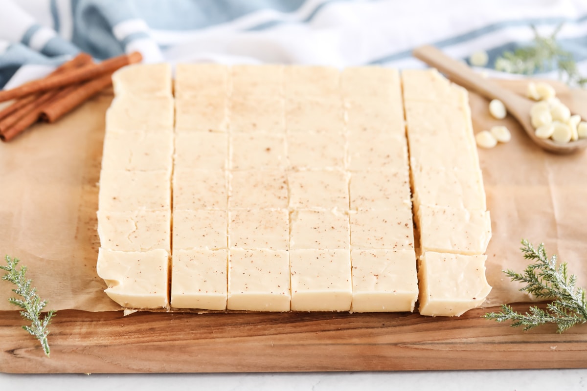 side view of eggnog fudge 