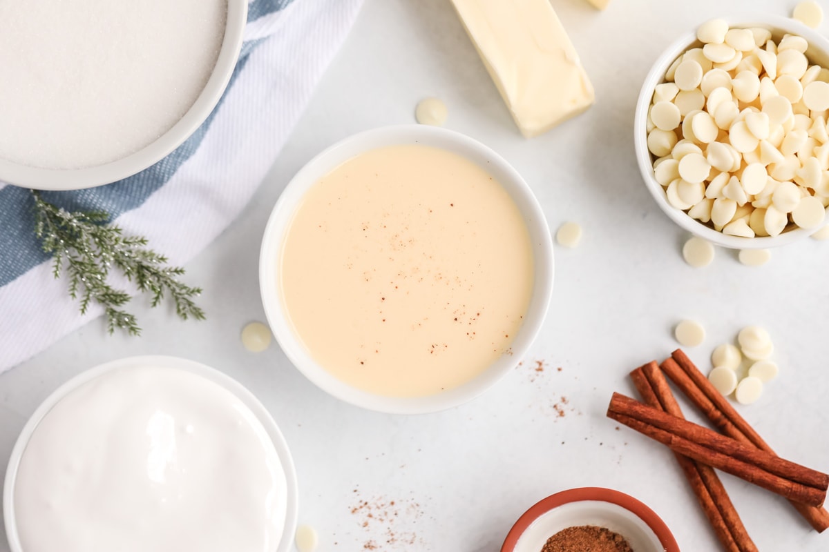 ingredients for eggnog fudge 