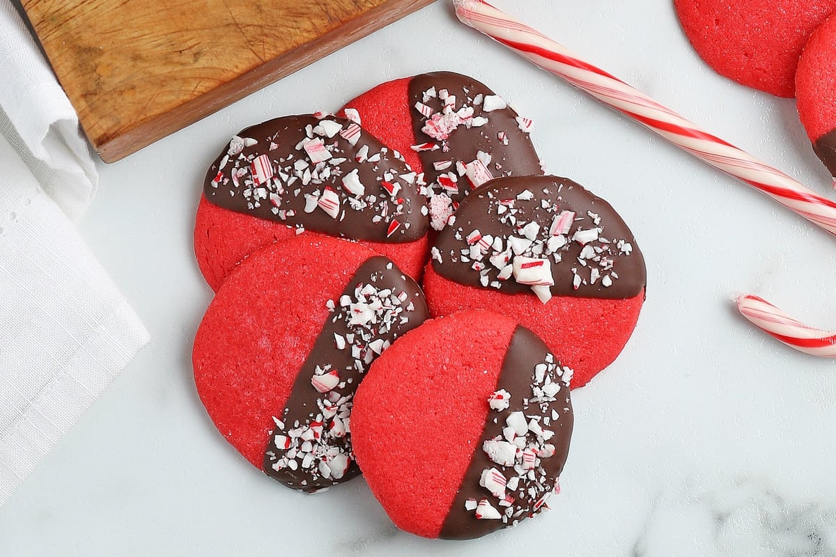 peppermint sugar cookies in a pile 