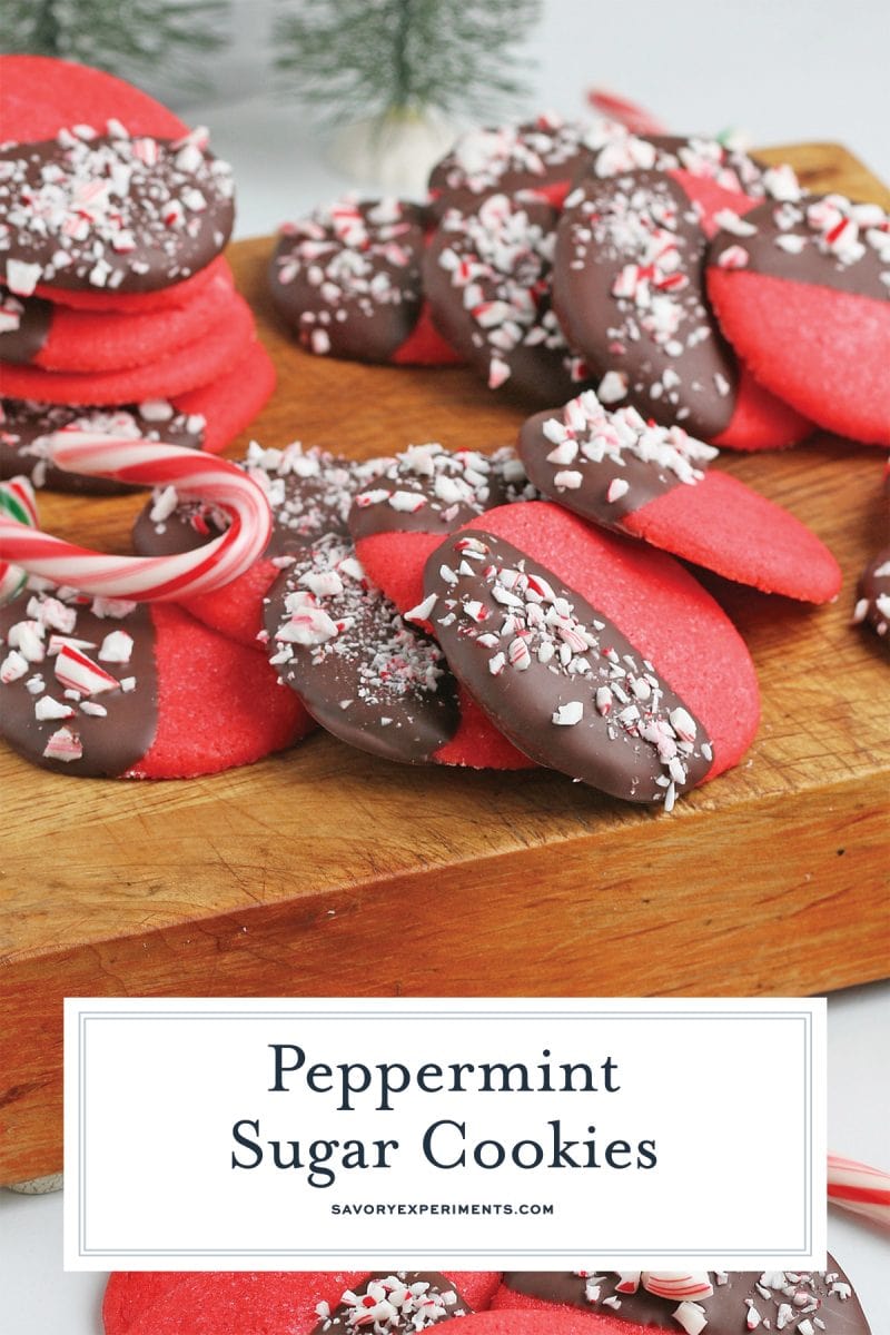 close up of chocolate peppermint sugar cookies for pinterest 