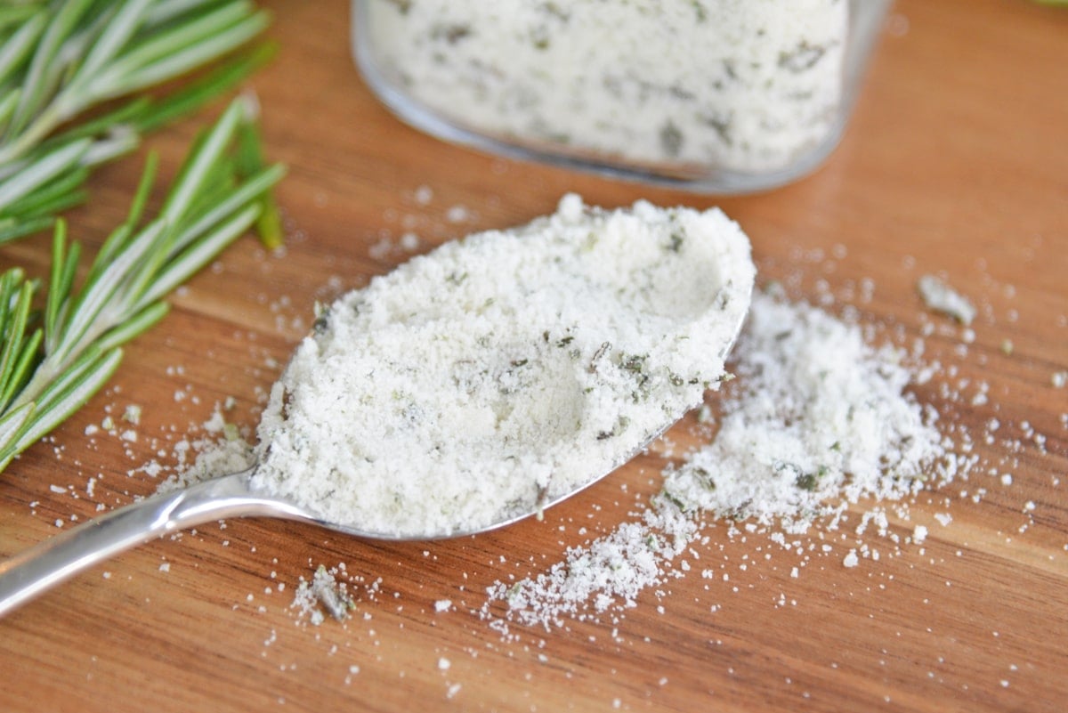 spoon of dried rosemary salt 