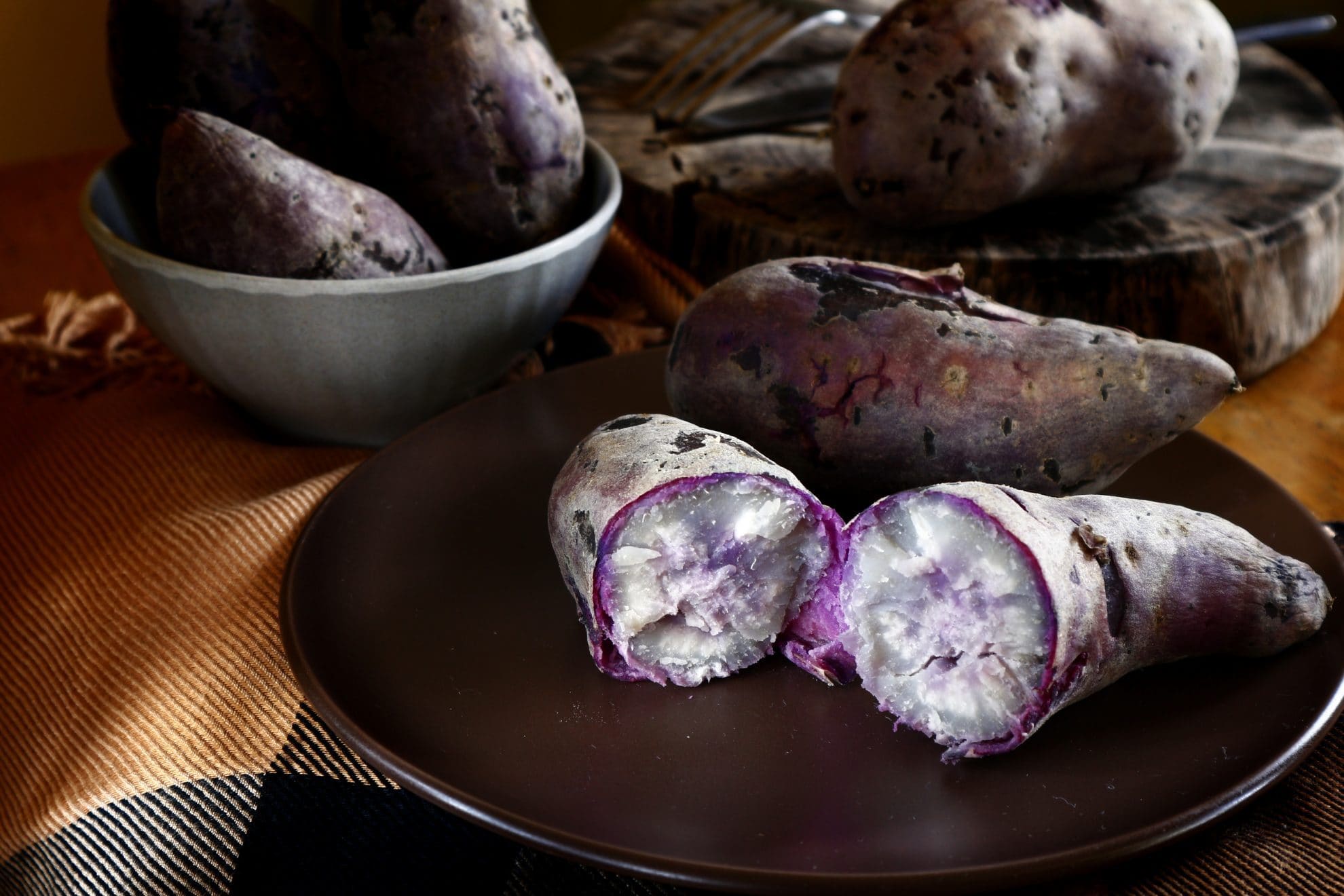 whole cooked ube cut in half