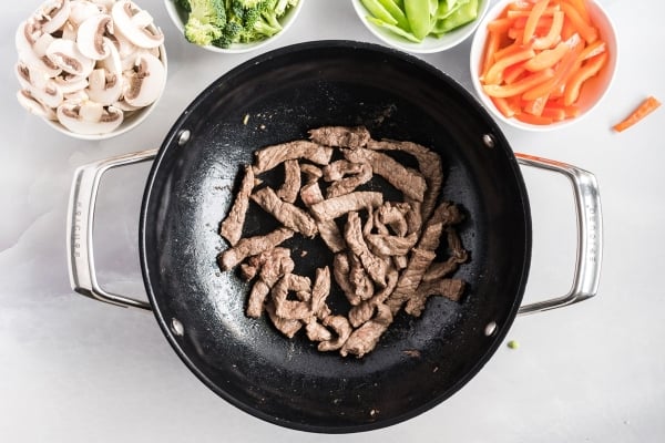 cooking beef sirloin in a wok