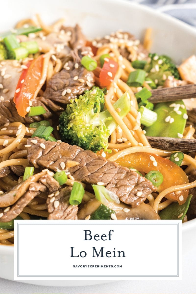 close up of beef lo mein 