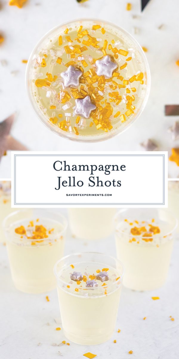 close up of champagne jello shots for pinterest