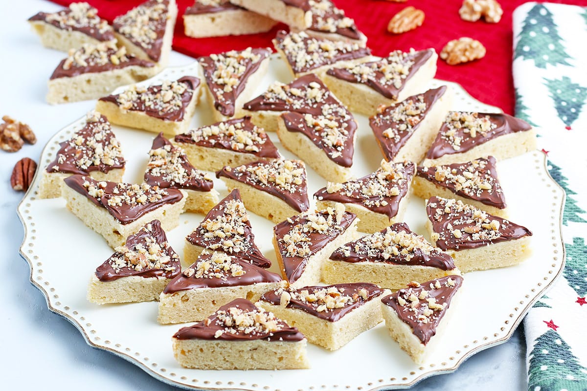 tray of chocolate pecan cookie bars 