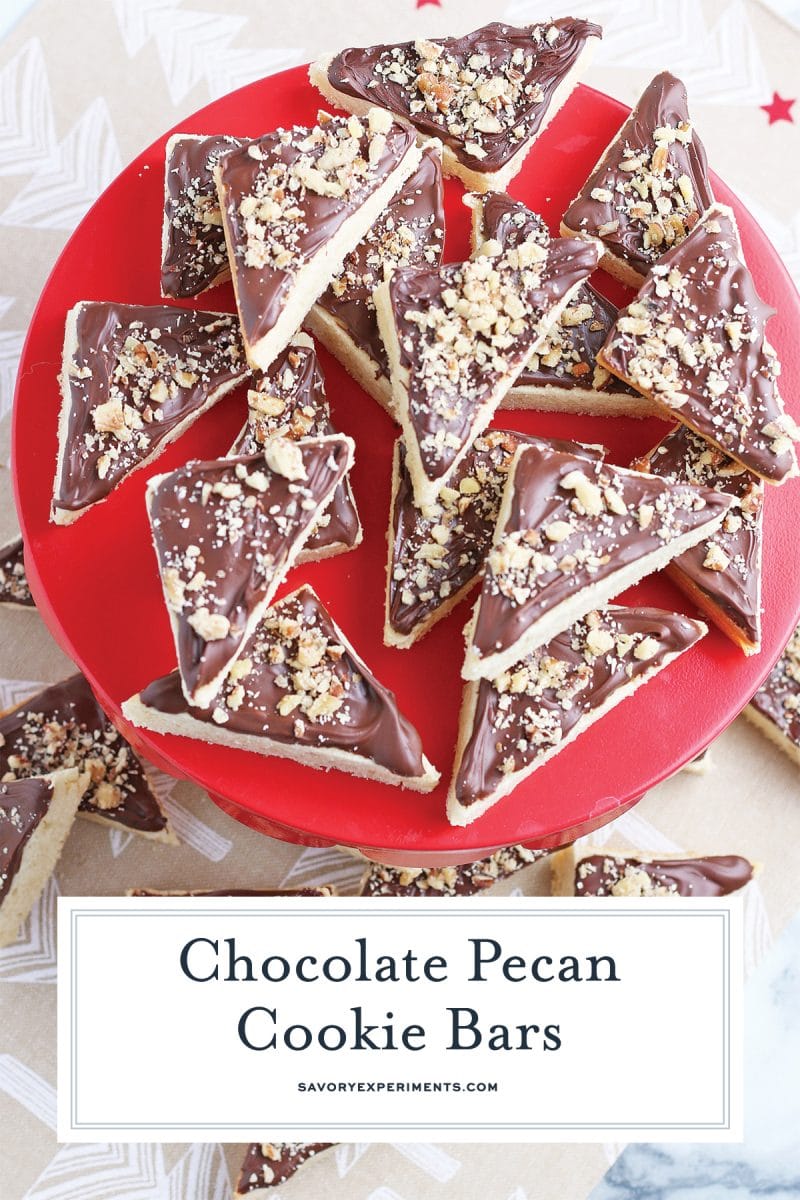 red platter with chocolate pecan bars