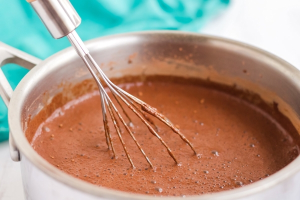 chocolate pudding in a saucepan