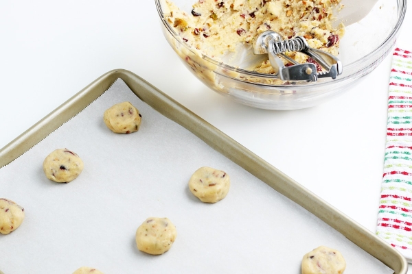 cookies scooped out onto a baking sheet