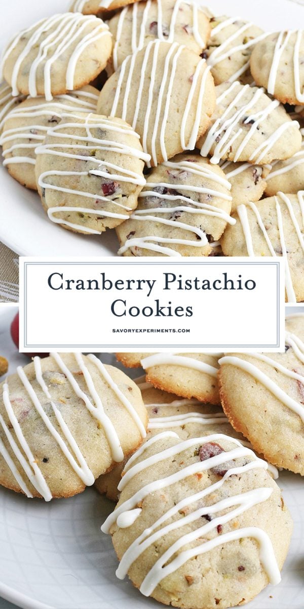 With classic Christmas colors of red & green, these Cranberry Pistachio Cookies are great for the holidays! Add them to your cookie trays! #cranberrypistachiocookies #christmascookies www.savoryexperiments.com