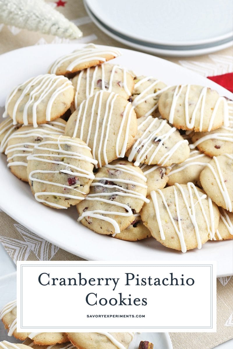 With classic Christmas colors of red & green, these Cranberry Pistachio Cookies are great for the holidays! Add them to your cookie trays! #cranberrypistachiocookies #christmascookies www.savoryexperiments.com