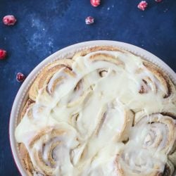 overhead pan of eggnog cinnamon rolls