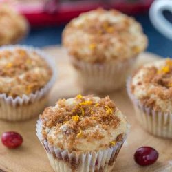 eggnog cinnamon swirl muffins on wooden board