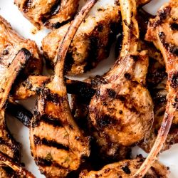 overhead shot of grilled lamb chops