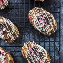 overhead shot of peppermint s'more cookies