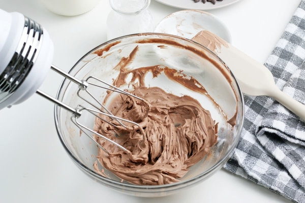 whipped hot chocolate in a mixing bowl