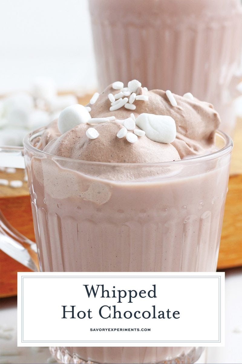 close up of whipped hot chocolate for pinterest 