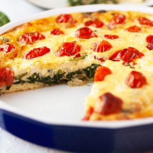 angle view of crustless spinach quiche