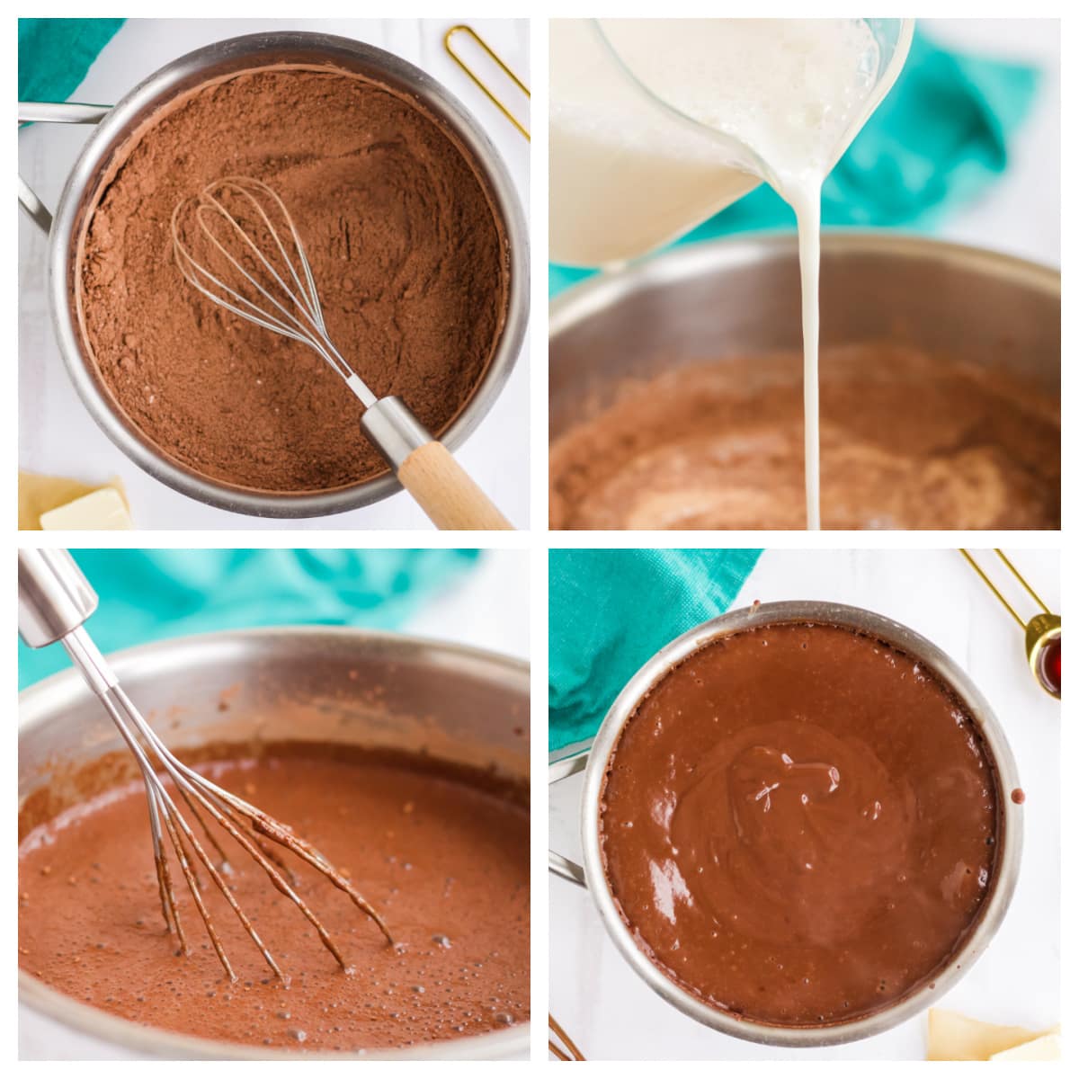 collage of how to make chocolate pudding