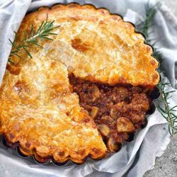 slice cut out of lamb pie