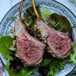 overhead shot of maple rack of lamb