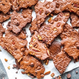 broken pieces of brownie brittle on a table