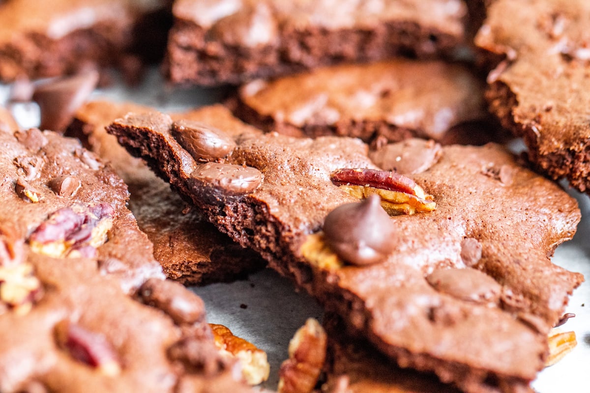 homemade brownie brittle with nuts and chips  