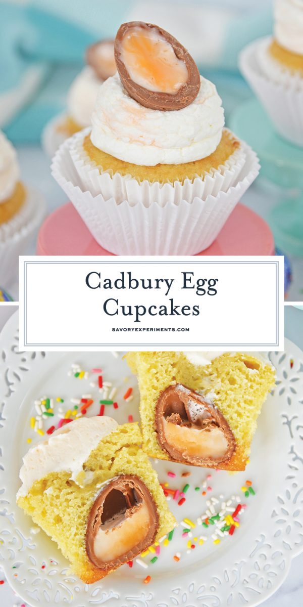 collage of cadbury egg cupcakes for pinterest