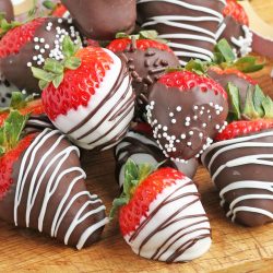 close up of chocolate covered strawberries