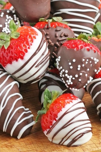 close up of chocolate covered strawberries