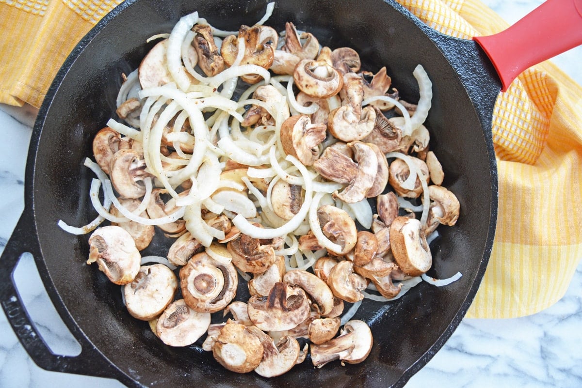 sauteing mushrooms and onions