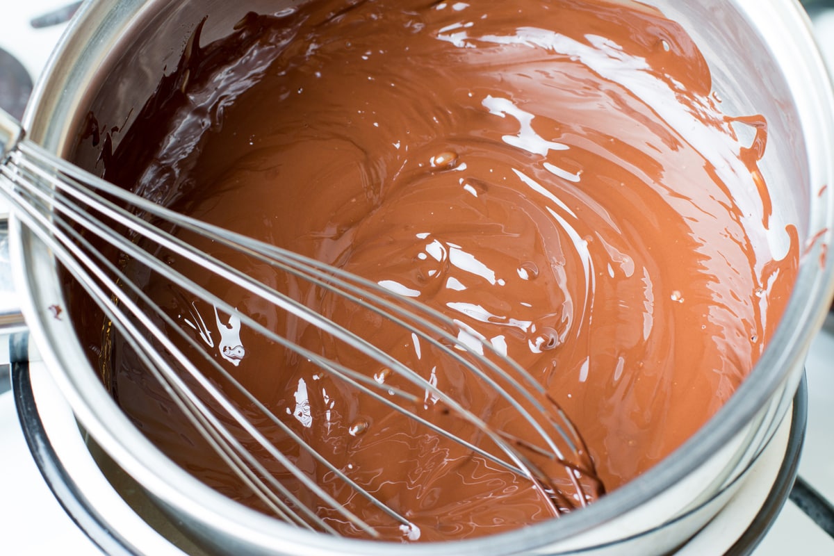 melted chocolate in a double boiler  